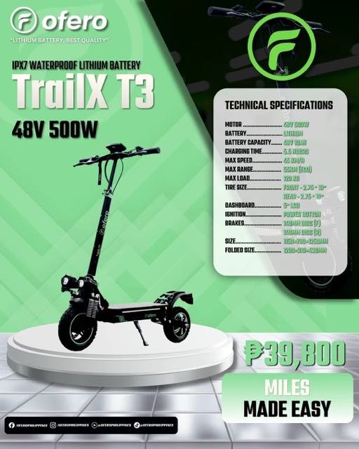 Ofero TrailX T3 electric scooter for Ofero electric bike Philippines E Bike Price guide in General Trias